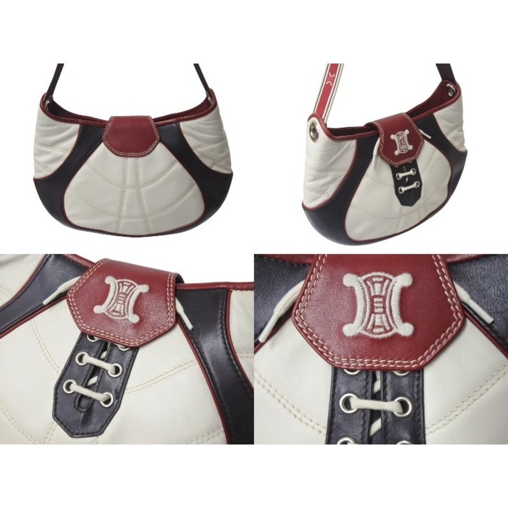 CELINE One Shoulder Hobo Bag World Cup Commemorative Leather White Brown Red - Picture 3 of 9